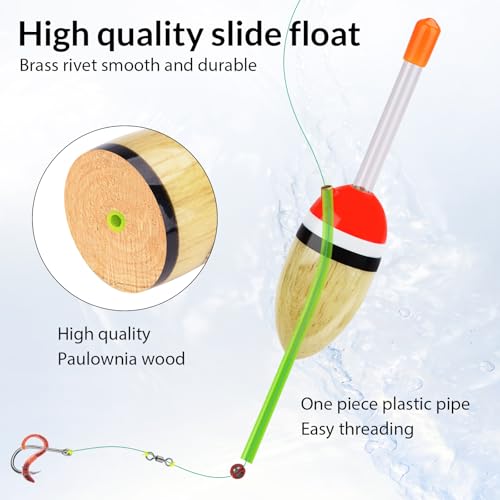 Wood Lighted Fishing Slip Bobber Set with Glow Sticks - 2 Pack, 5 Pieces