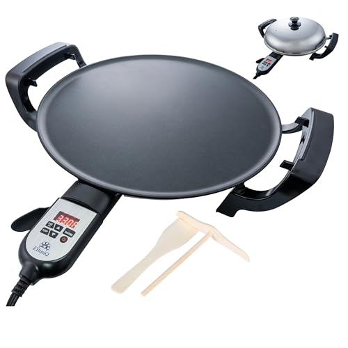 Ethniq 16-Inch Electric Crepe Griddle for Injera & Pancakes - Digital Temp Control