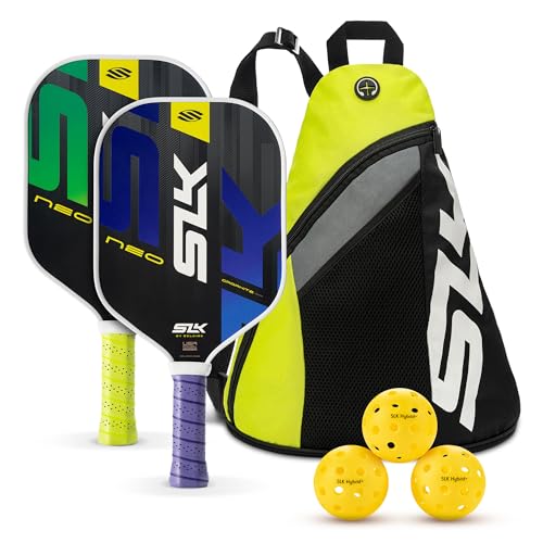 Selkirk Sport SLK Neo Graphite Pickleball Paddle Set with 2 Paddles, Balls & Sling Bag - Green & Purple