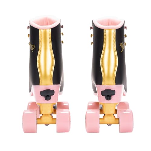 Juicy Couture Girls Rink Roller Skates Black Quad Roller Skates for Girls Classic High-Top Design for Indoor or Outdoor Skates and Roller Derby (Adjustable Size L 7-10)