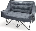 Portal Pure Grey Double Camping Chair, 2 Person Folding Loveseat with Padded Cushions & Cup Holders