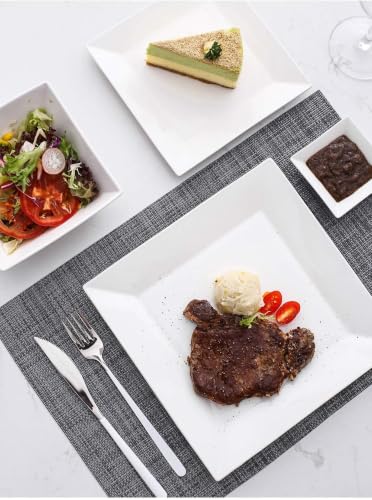 White Square Dinnerware Set for 6 - 24 Pieces, Porcelain Plates & Bowls