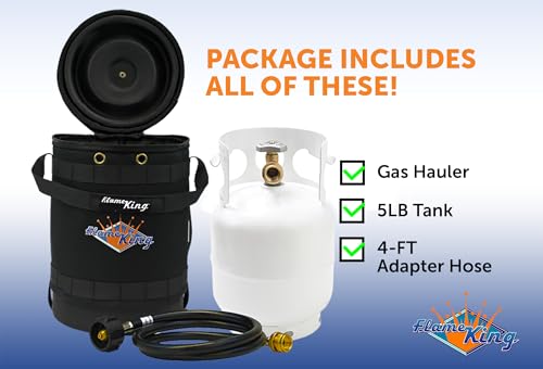 8.5 x 13.5 Inch Propane Tank Carry Case with Built-In Gauge & 5FT Hose - Flame King Gas Hauler Pro Kit - Camping & Outdoor