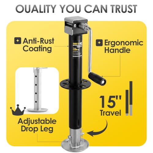 GARTOWEE 5000lbs A-Frame Trailer Jack with Cordless Drill Compatibility, 15-Inch Lift & Adjustable Drop Leg for Trailers, RVs & Boats