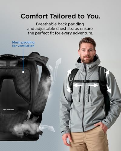 Waterproof 35L Roll Top Hiking Backpack with Laptop Compartment - Black