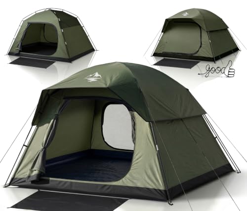 Purebox 4 Person Camping Tent Green with 2 Doors & Rainfly - Extra Spacious
