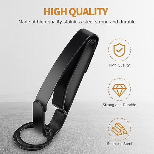 Black Duty Belt Key Holder with 4 Keyrings - Stainless Steel Belt Loop Clip for Law Enforcement