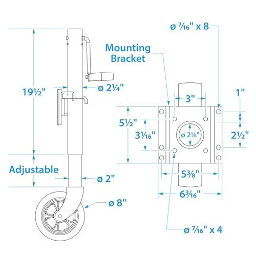 Seachoice Fold-Up Marine Trailer Jack 22-7/8 Inch Max Lift 1500 Lbs