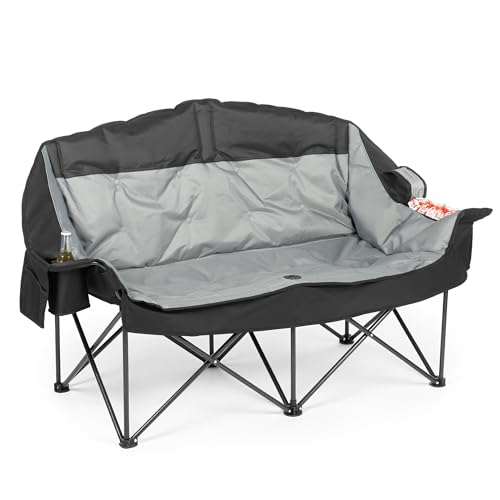 Qucamous Oversized Double Camping Chair Loveseat XL Black & Grey - Heavy Duty, Water-Resistant, 600LBS Capacity