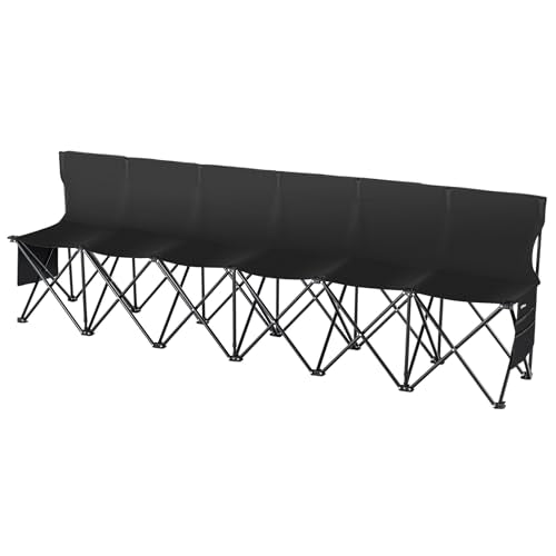 VEVOR Black 6-Seat Portable Folding Sports Bench with Backrest & Carry Bag