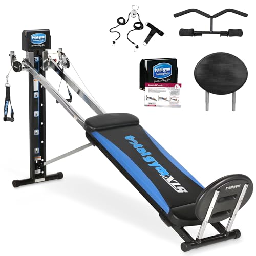 Total Gym XLS Home Workout Machine 19" W x 90" L x 43" H with Accessories, Black/Blue/Chrome