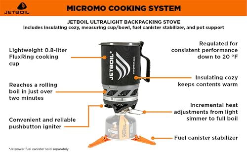Jetboil MicroMo Carbon Camping Stove with Adjustable Heat Control - Lightweight Backpacking System