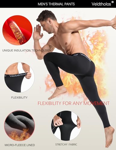 Men's Thermal Compression Pants with Fleece Lining - Blue Gray Black Large - Veldtholos