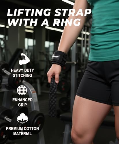 Heavy Duty Weightlifting Straps with Cuffed D Ring - Black, Comfortable Support