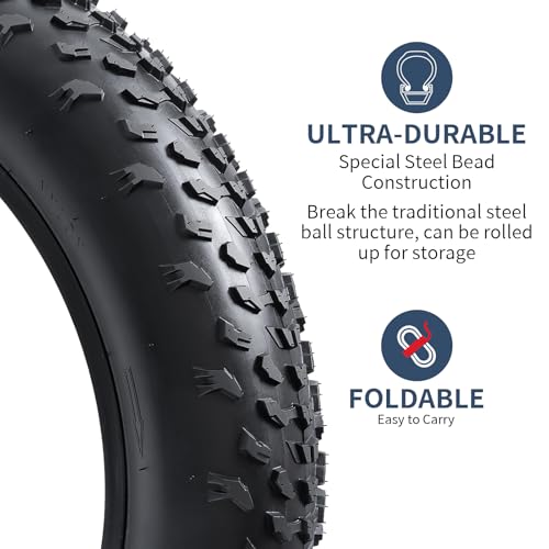 YunSCM 2-Pair 20x4.0 Fat Tire Mountain Bike Tires & Tubes, Compatible with Electric & Fat Bikes