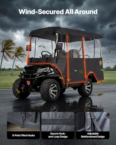 VEVOR 2+2/4 Passenger Golf Cart Cover Waterproof 600D Oxford Fabric, Fits Most Models, Black
