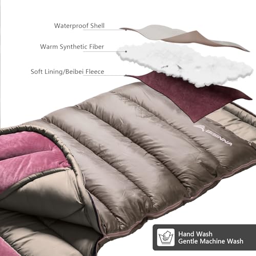 BISINNA Zero Degree XL Sleeping Bag for Adults Gray - Winter Camping & Cold Weather