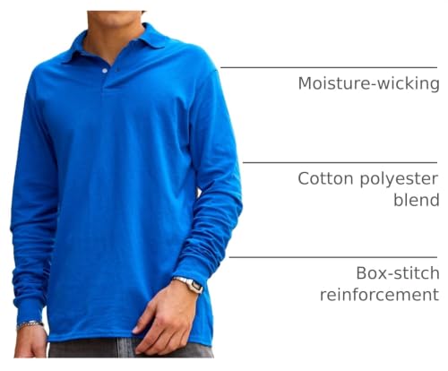 Jerzees Men's Dri Power Cotton Blend Polo Shirt - Large, Forest Green, Long Sleeve