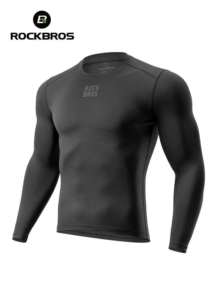 ROCKBROS Cycling Thermal Long Sleeve Shirts Men Wicking Compression Fleece Undershirt Base Layer for Ski Workout Black