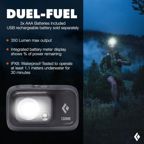 BLACK DIAMOND Cosmo 350 Headlamp - AAA Powered, Dimmable, BD Graphite Variation