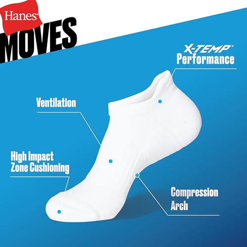 Hanes Men's Cushioned Ankle Socks Pack - Black Heel Shield, Size 6-12, Moisture-Wicking & Impact Zone Support