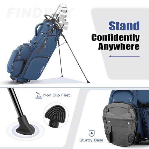 Findway Blue 14-Way Golf Stand Bag with Rain Cover & Padded Straps, Lightweight