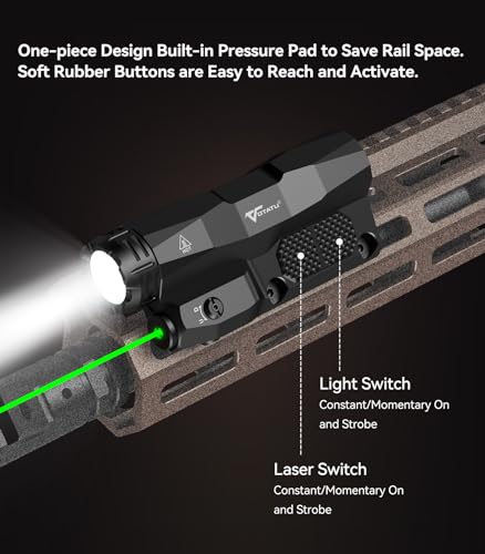VOTATU M6L-G Picatinny/MLOK Tactical Flashlight Laser Combo Black, 2400 Lumens, Green Laser, Touch Pad
