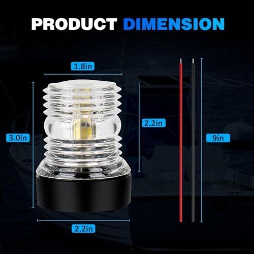 Marine Navigation Anchor Light - 3NM Visibility, 360° White LED for Boats