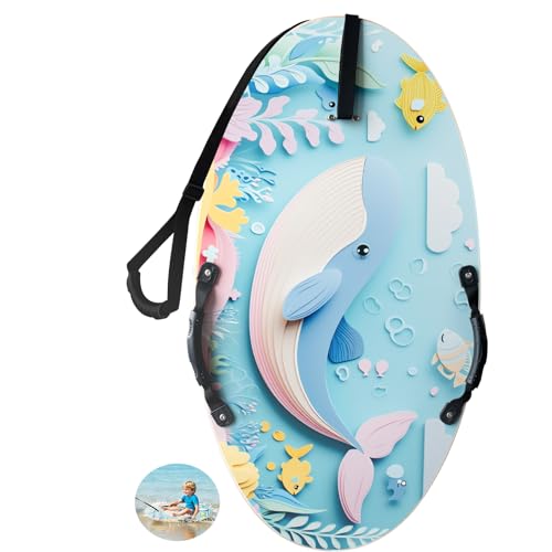 ELDGREON Whale Ocean Wooden Skimboard for Kids with Handles & Tow Rope - Beach & Shallow Water Toy