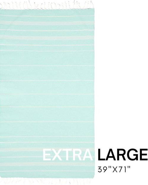BAY LAUREL Turkish Beach Towel - Quick Dry, Sand-Free, Lightweight, Large 39 x 71 - Aqua with Blue Floral Bag