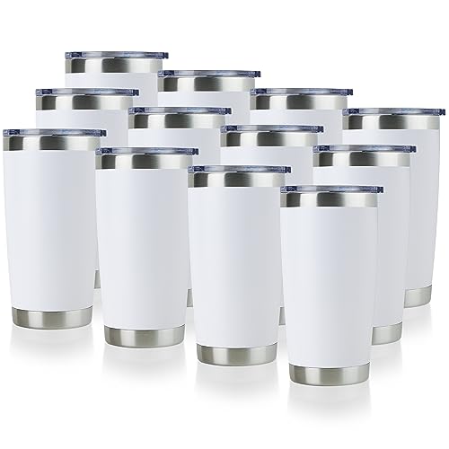 DOMICARE 20oz Stainless Steel Travel Mug Set - Powder White, Double Wall Vacuum Insulated, Bulk 12 Pack