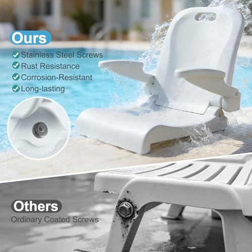 White EO Living Pool Chair for In-Ground Pool with Armrests, Foldable Outdoor Lounge