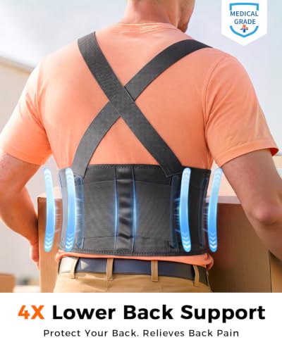 Medical-Grade Back Support Brace with Adjustable Shoulder Straps - Black, Medium