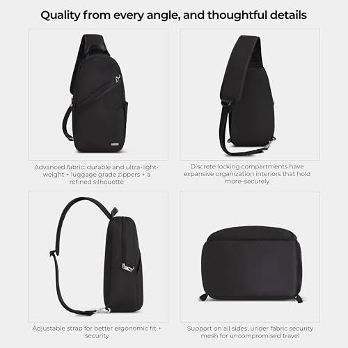 Travelon Anti-Theft Classic Sling Bag Black - RFID Blocking, Lightweight