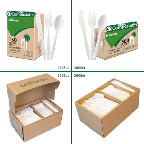 Heavy Duty Eco-Friendly Compostable Utensils Set 6.1-7IN - 360 Count, No Plastic Cutlery