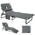 Grey 3-in-1 Outdoor Folding Sun Tanning Lounge Chair with Adjustable Backrest & Face Openings - Pool & Beach