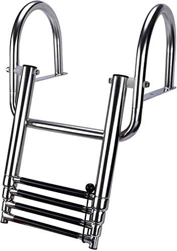 Silver 4-Step Pontoon Boat Ladder Stainless Steel Telescoping Rear Entry