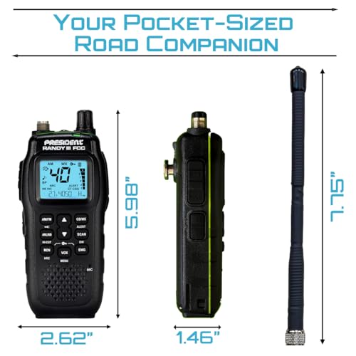 President Randy III FCC Handheld CB Radio with P Channels, 7-Color Display & VOX - Model TXUS722