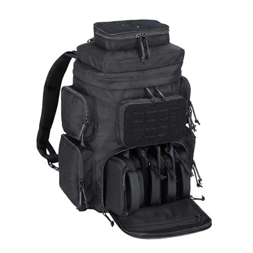 Modular Tactical Range Backpack with 5 Pistol Cases for Hunting & Shooting