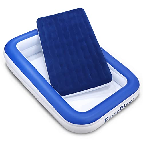 Blue 13-Inch Twin Size Kids Inflatable Travel Bed with Safety Bumper & High-Speed Pump