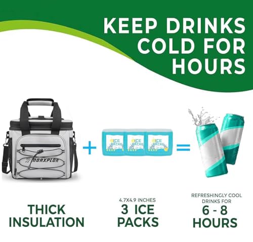 Light Grey Golf Cart Cooler Bag with Magnetic Lid, 12-Can Insulated Soft Cooler & 3 Ice Packs