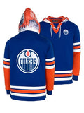 Edmonton Oilers Unisex Lace-Up Hockey Hoodie - Large Blue Recycled Fabric