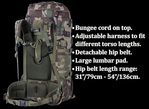 75L Camo Tactical Backpack with Internal Frame, MOLLE & Hydration System - Backferry