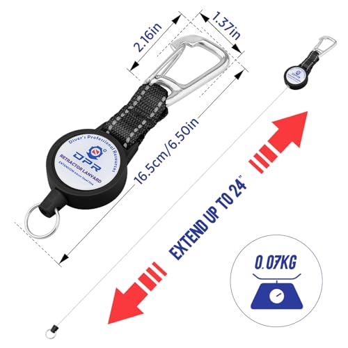 Scuba Diving Retractable Gear Tether with Stainless Steel Snap Hook and Key Ring