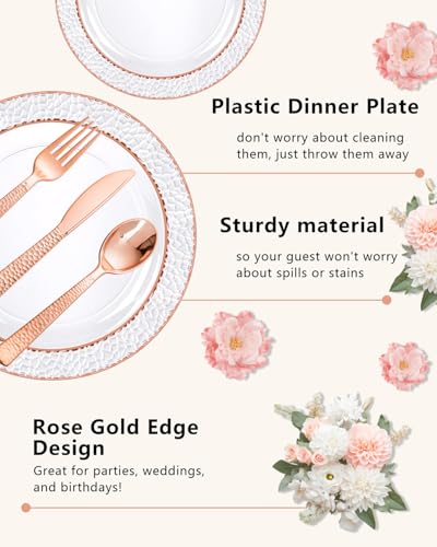 Ciaell 350 Piece Rose Gold Plastic Plates Party Set for Weddings & Events