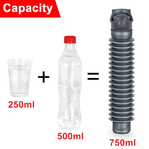 Portable Urinal for Men and Women, 750ml Leakproof Travel Urinal - Gray & Black
