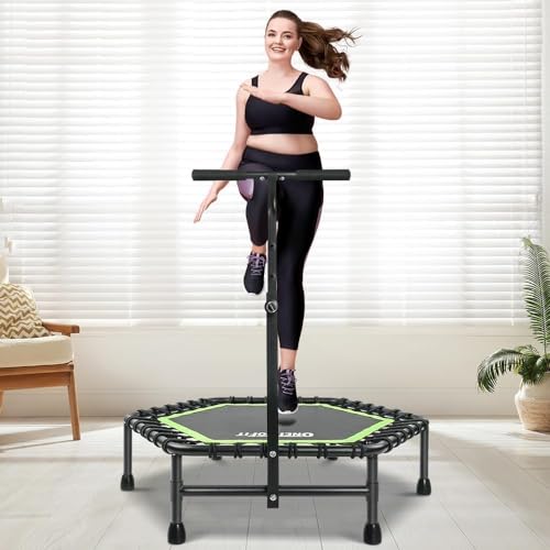 Mini Rebounder Trampoline for Adults with Adjustable Handle - Green Hexagonal