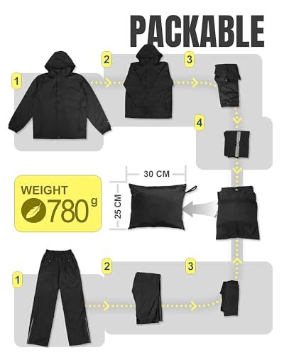 33,000ft Men's Packable Waterproof Rain Suit - Large/32" Inseam, Black