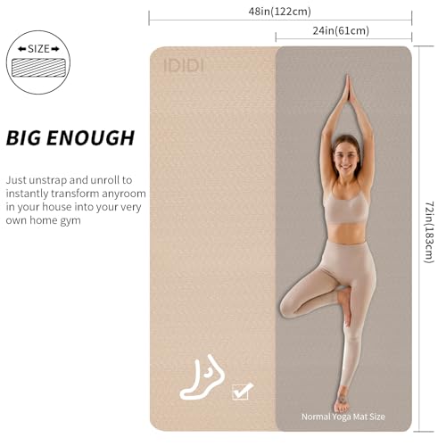 ididi 6'x4' Reversible Yoga Mat - 10mm Thick Beige & Black Non-Slip Support