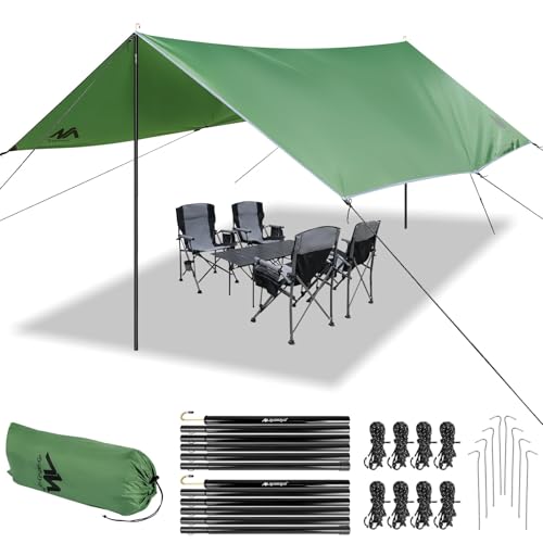 Extra Large Waterproof Camping Tarp 10x15ft with Poles Heavy Duty UV Block & All-Weather Shelter